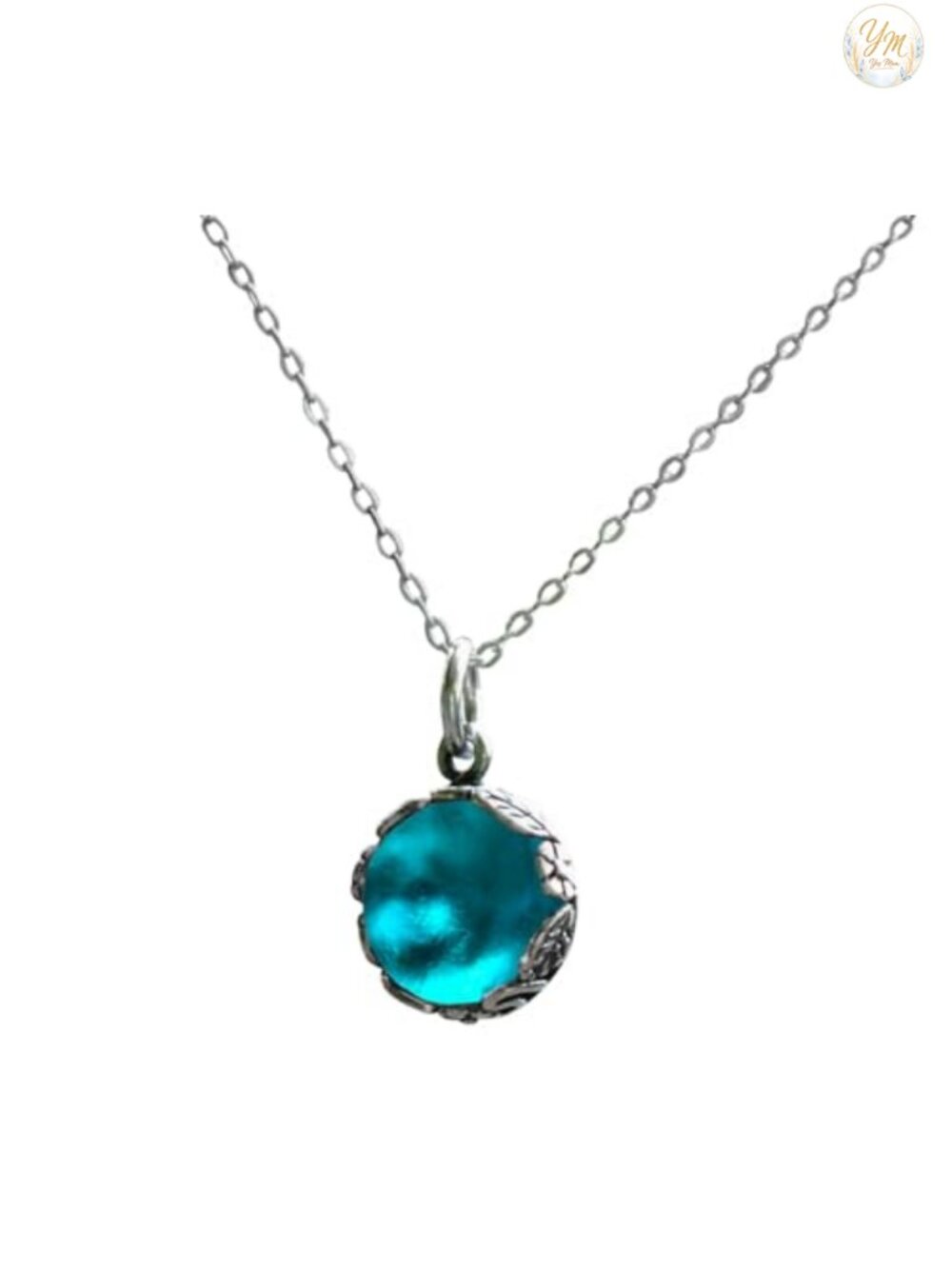 Handmade Botanical Necklace Recycled Antique Glass Sterling Silver 18in Chain